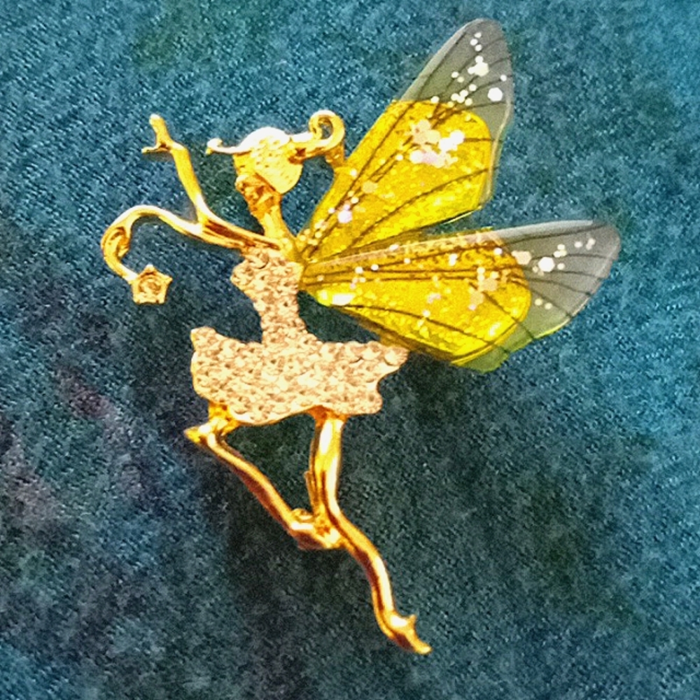 Whimsical Gold and Yellow Fairy Brooch